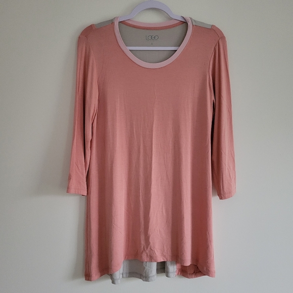 LOGO by Lori Goldstein Peach Pink Gray 3/4 Sleevele Chic Tunic Top S - Picture 2 of 7